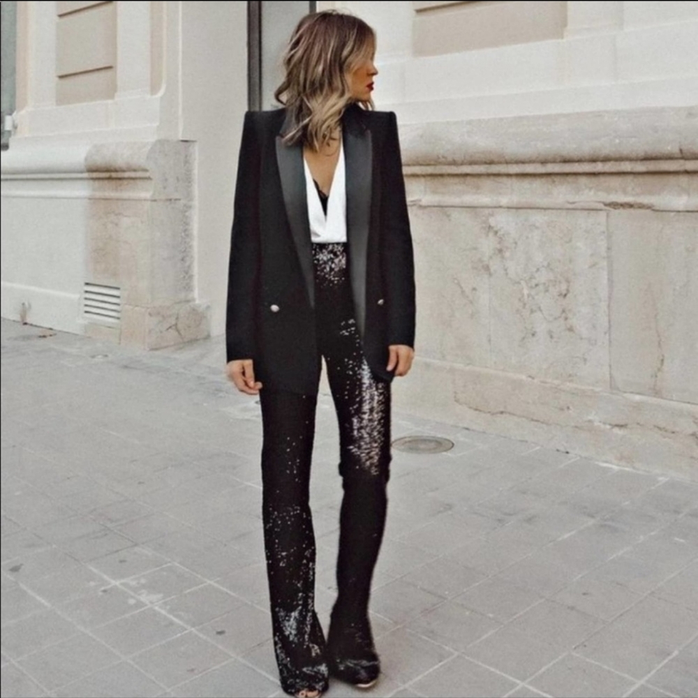 Zara sequin high rise flare pants